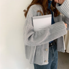 Round neck twist knit cardigans sweaters