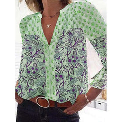 Casual Print V neck Long sleeve Blouses