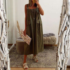Casual Loose Pure Sleeveless Pocket Maxi Dresses