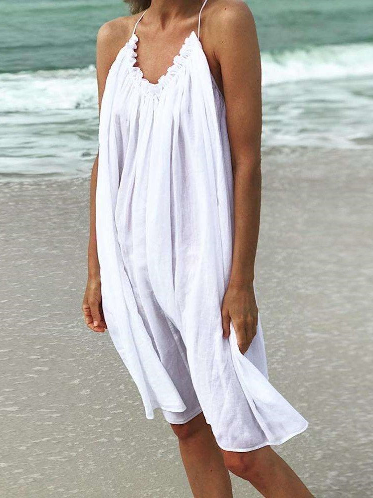 Pure Sleeveless Round neck Vest Shift Dresses