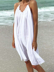 Pure Sleeveless Round neck Vest Shift Dresses