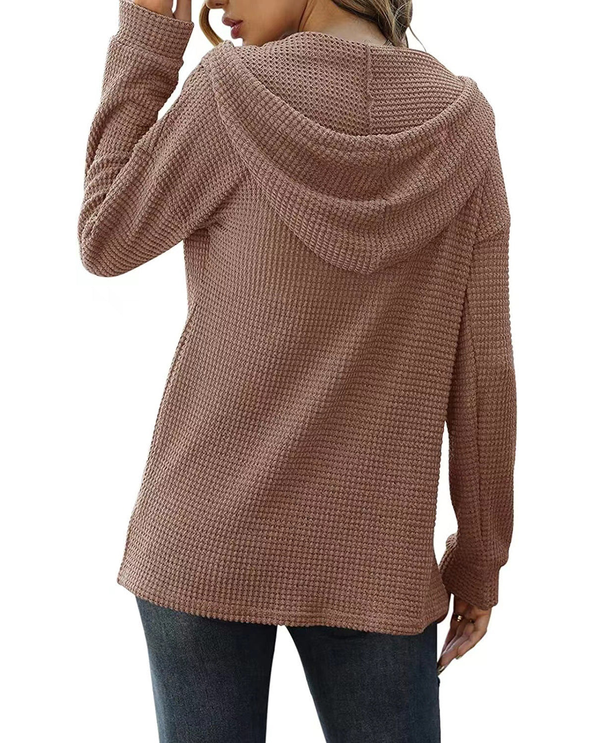 Loose Sports Knit Long Sleeve Button Hooded Sweatshirts