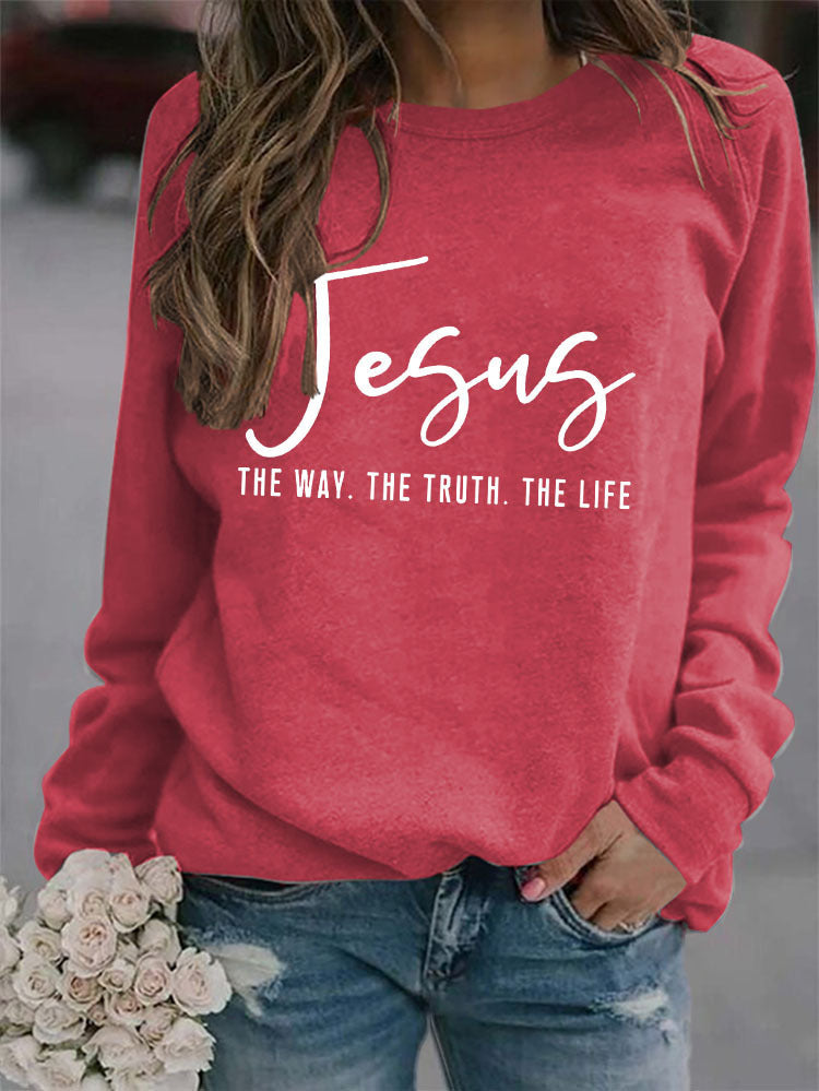 Round Neck Loose Jesus THE WAY Printed Long sleeve Sweatshirts