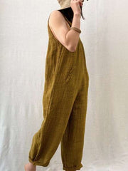 Casual Loose Pure Article pit Round neck Sleeveless Jumpsuits