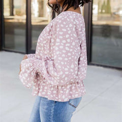 Casual Loose Point print V neck Long sleeve Blouses