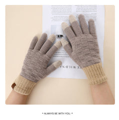 Casual Grid Color Pattern Patchwork Cotton Five Finger Gloves Autumn Winter Warm Accessories