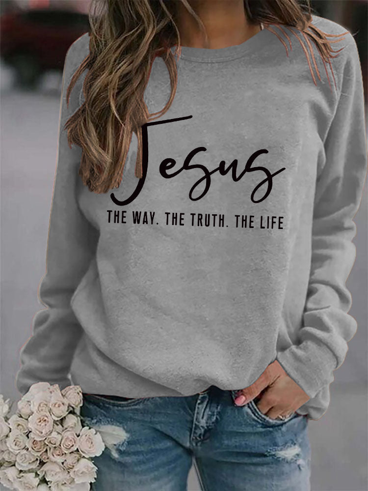 Round Neck Loose Jesus THE WAY Printed Long sleeve Sweatshirts