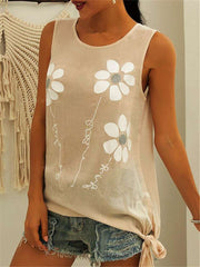 Casual Floral print Round neck Sleeveless Vests