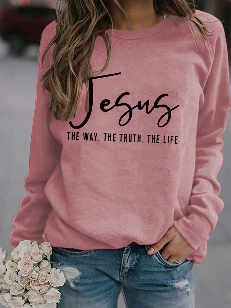 Round Neck Loose Jesus THE WAY Printed Long sleeve Sweatshirts