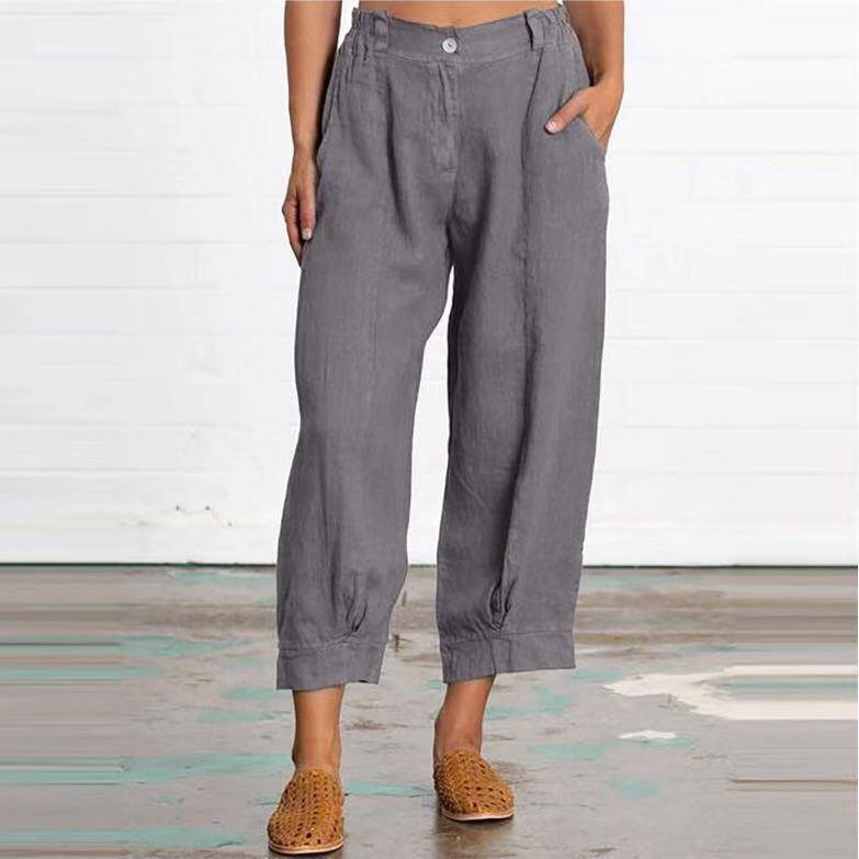 Solid Color Loose Plus Size Straight Pants CasualCotton Linen Long Pants