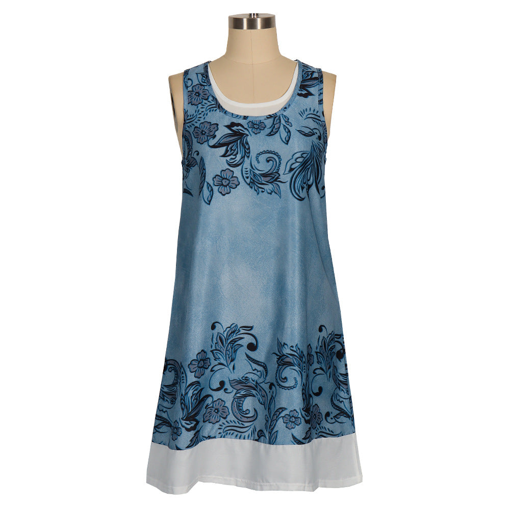 Women's loose sleeveless printed shift dresses