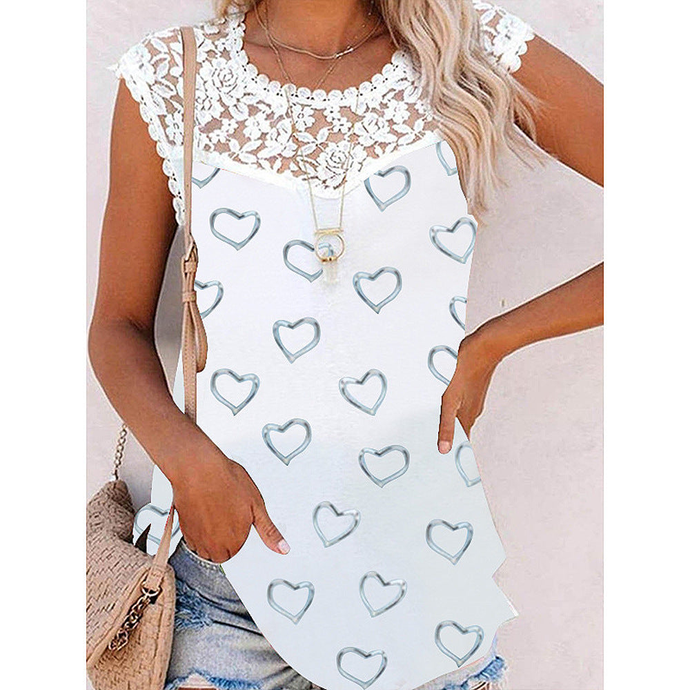 Women chic fashion sleevless lace shirts tops