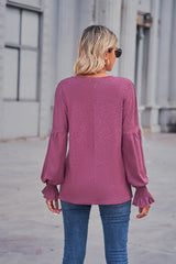 Round Neck T-Shirts Lantern Sleeve Ladies Long Sleeve Top (5 colors)