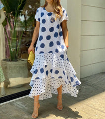 Round neck leopard printed short sleeve maxi dresses