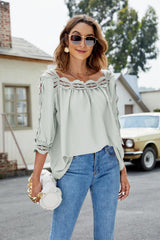 Elegant fashion women square collar half sleeve solid collar T-shirts Blouses