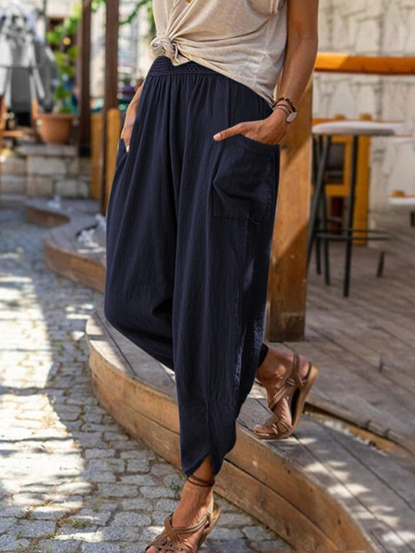 Casual wide-leg cotton and linen loose pencil pants long pants