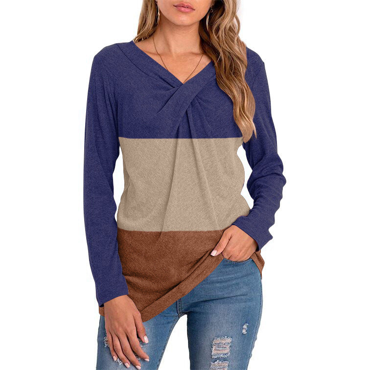 Casual V-neck long sleeve shirt pullover base top