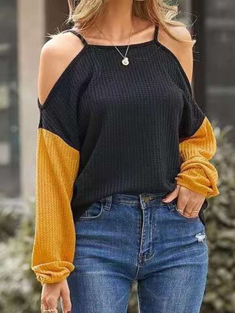 Fashion Casual Gored Off shoulder Vest Long sleeve Knit Sweaters