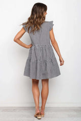 Casual Plaid V neck Falbala Shift Dresses