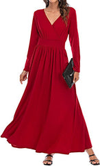 V neck long sleeve slim maxi dresses