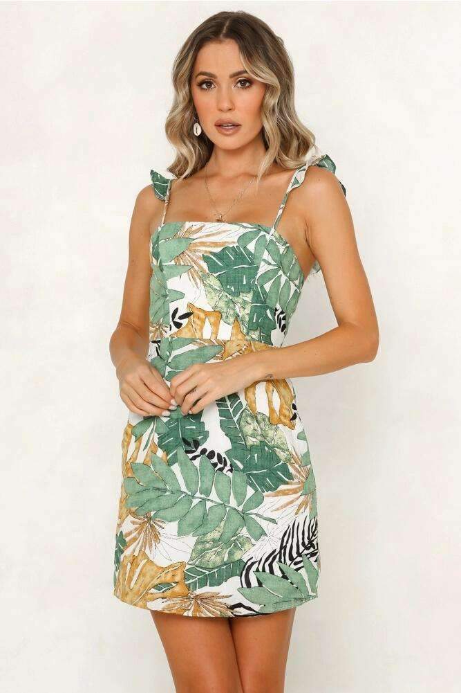 Fashion Leaf Print Vest Shift Dresses