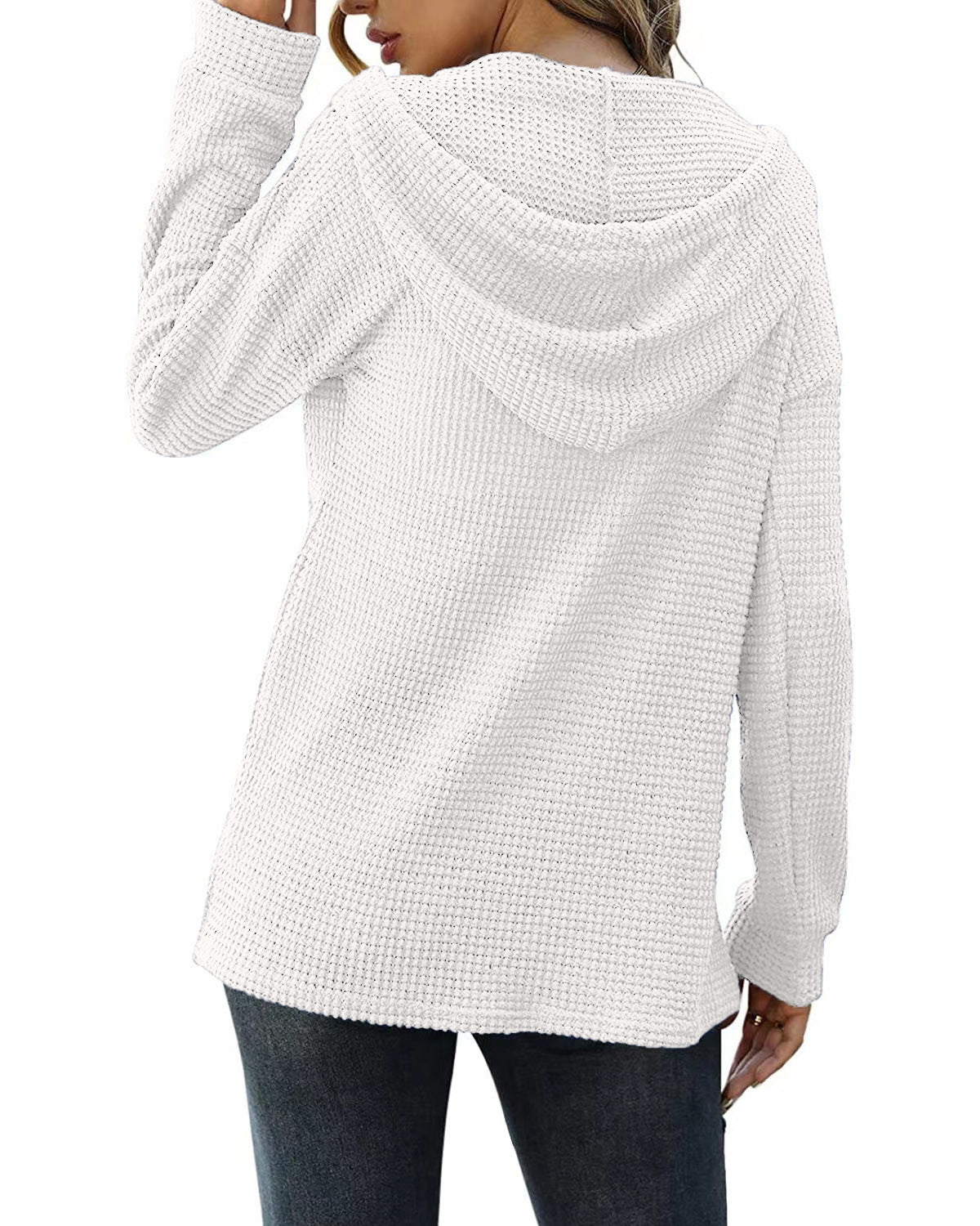 Loose Sports Knit Long Sleeve Button Hooded Sweatshirts