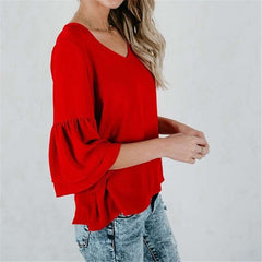 Casual Loose Pure V neck Half sleeve T-Shirts