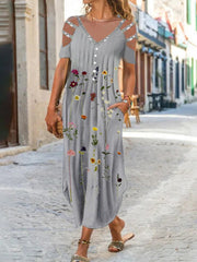 Casual Printed Floral V-Neck Long Off Shoulder Maxi Dresses