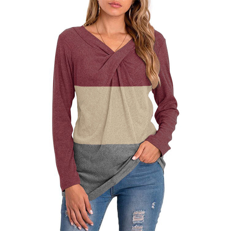 Casual V-neck long sleeve shirt pullover base top