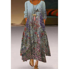 Bird Printed Casual Dress Women's Irregular Hem Loose Long Dress Maxi Dresses