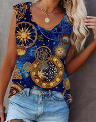 Casual  Abstract printing Round neck Sleeveless T-Shirts