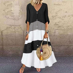 Casual Gored V neck Half sleeve Fastener Maxi Dresses