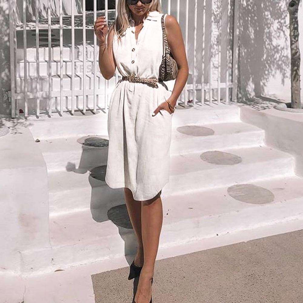 Casual Pure V neck Sleeveless Shift Dresses