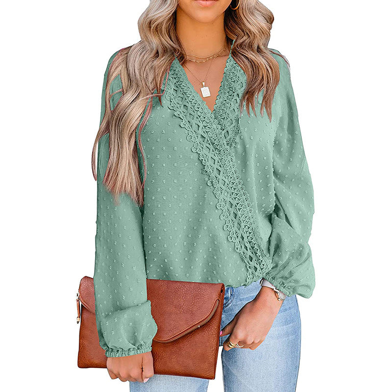 Women's v neck fashion long sleeve chiffon blouses