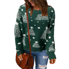 Christmas Tree Red and Green Long Sleeve Round Neck Sweaters