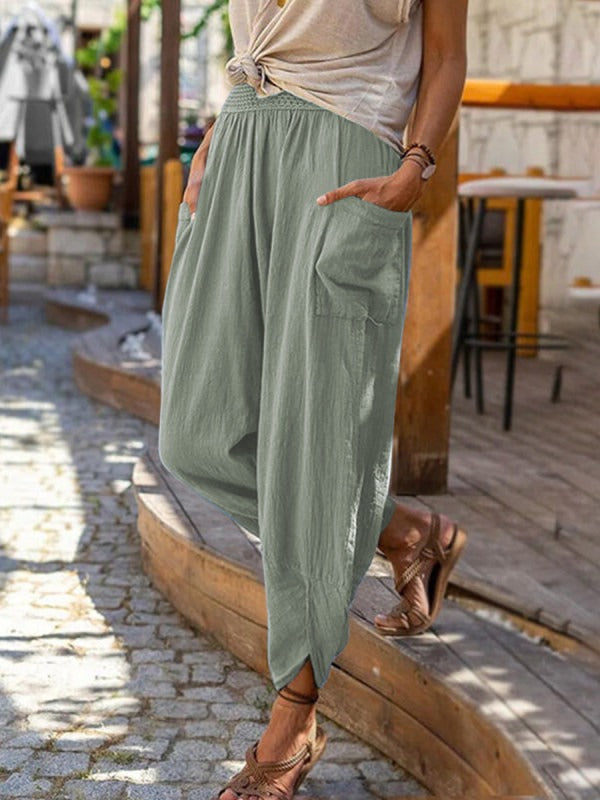 Casual wide-leg cotton and linen loose pencil pants long pants