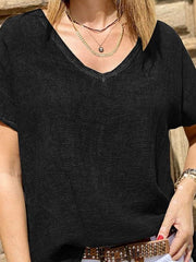 Casual Loose Pure V neck Short sleeve T-Shirts