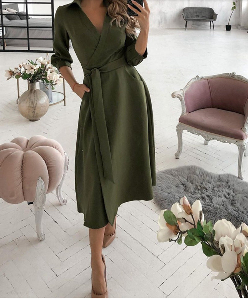 Fashion Long sleeve V-neck printed women's maxi dresses