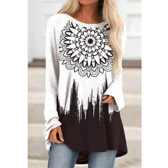 Round neck printed casual long sleeve T-shirts