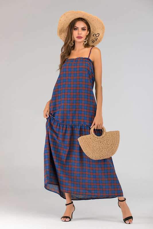 Fashion Plaid Vest Maxi Dresses