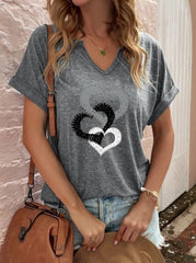 Lovely love printed v neck woman short sleeve T-shirts tops
