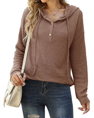 Loose Sports Knit Long Sleeve Button Hooded Sweatshirts