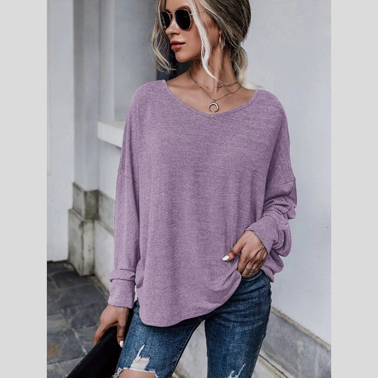 Casual Solid Color Loose Tie Back Drop Shoulder T-Shirts