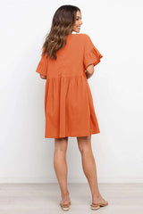 Casual Loose Pure Gored Round neck Short sleeve Shift Dresses
