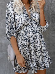 Casual Floral print V neck Half sleeve Skater Dresses