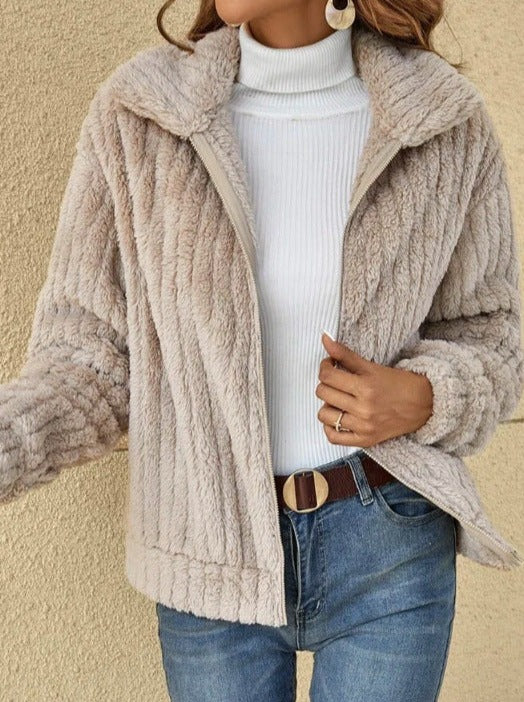 Women Autumn Casual Daily Loose Long Sleeve Plush Teddy Coats