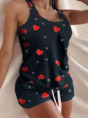 Sexy Casual Print Round neck Vest&Shorts Suits