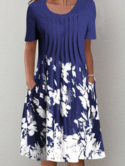 Round neck Printed short sleeve Summer Shift Dresses