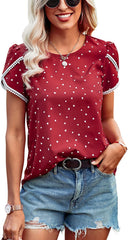 Round neck elegant lace women printed chiffon blouses