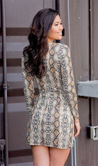 Commuting V Neck Long Sleeve Belted Printed Color Dress